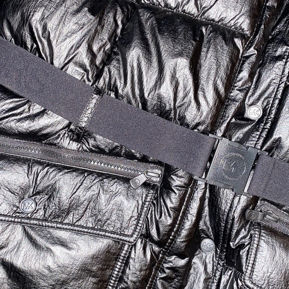 **NWT** MICHAEL KORS Black Belted Puffer Jacket/Coat with Fur Hood 1X - Picture 5 of 8
